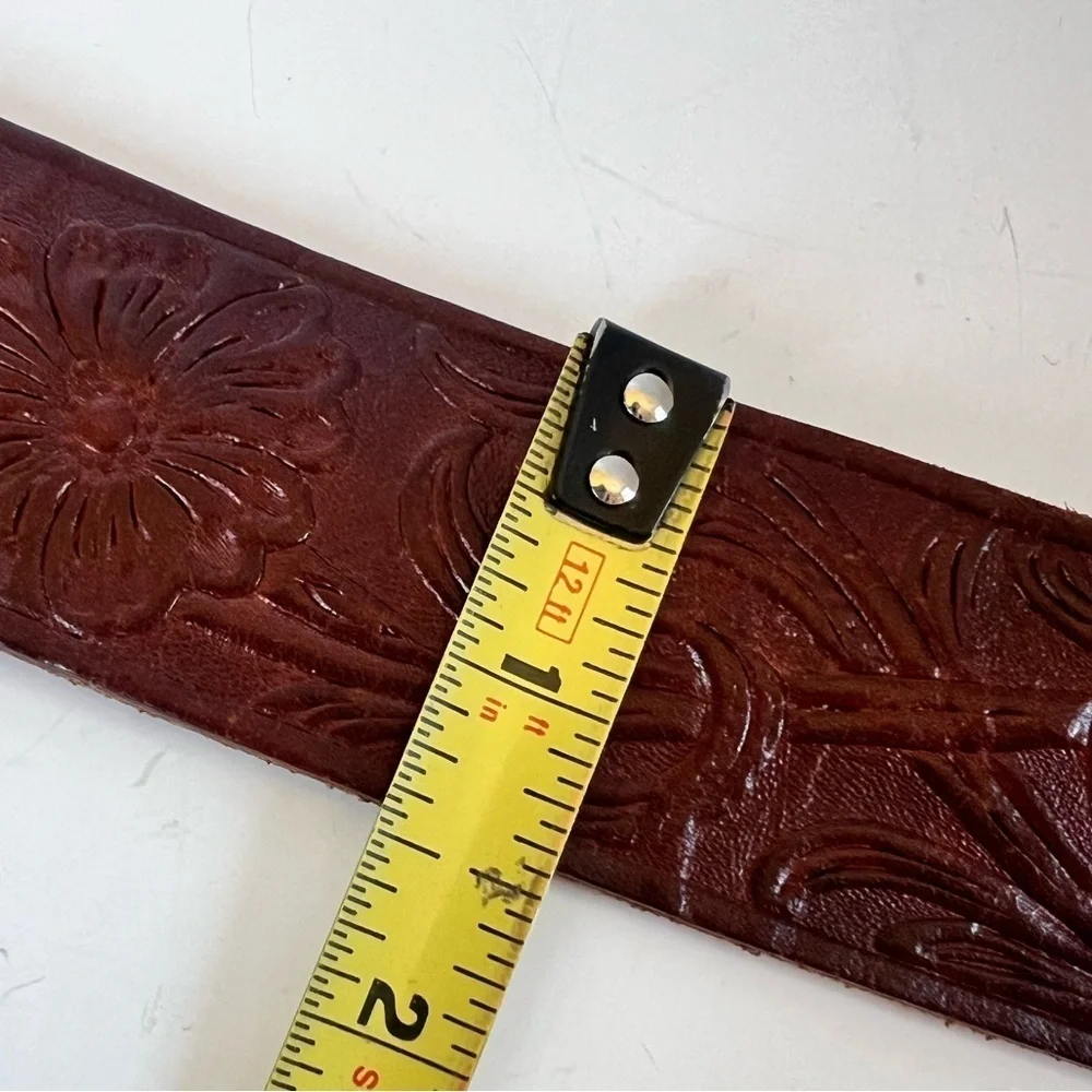 Vintage Brown Leather Tooled Western Belt Cowboy Cowgirl Unisex Boho Festival